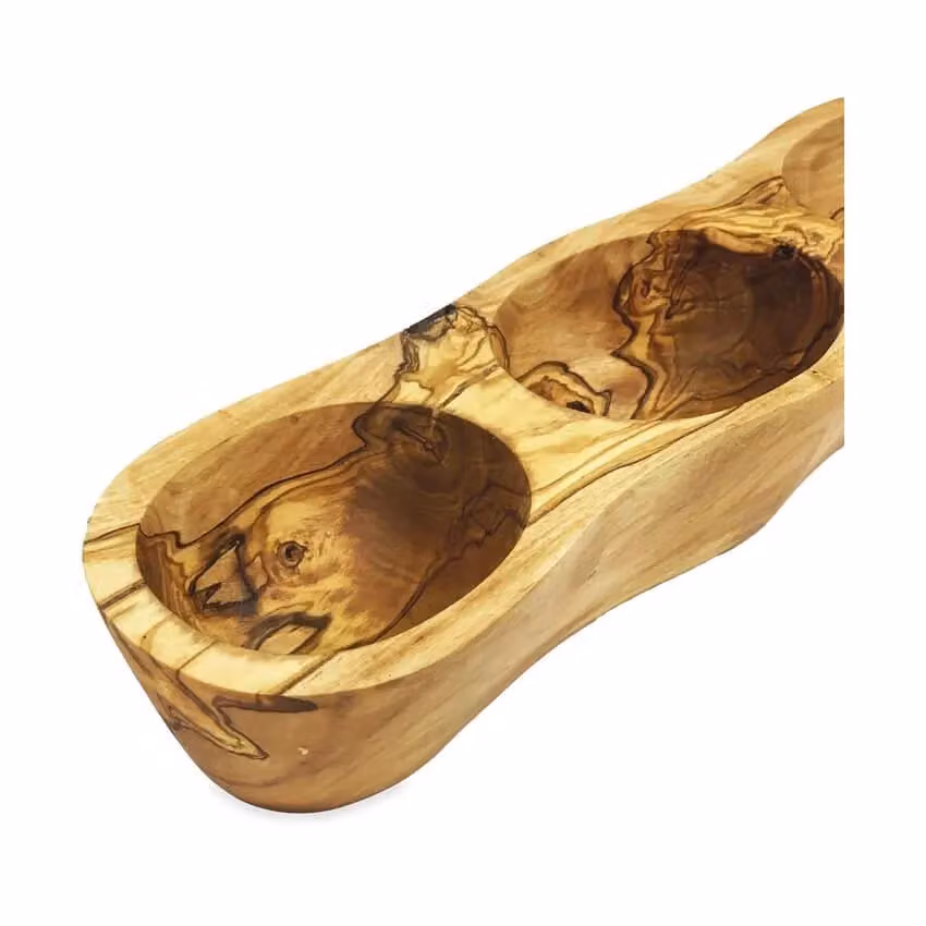 Verano Brown Solid Olive Wood 3 Section Snack Sharing Boat, Length: 35 cm – 2
