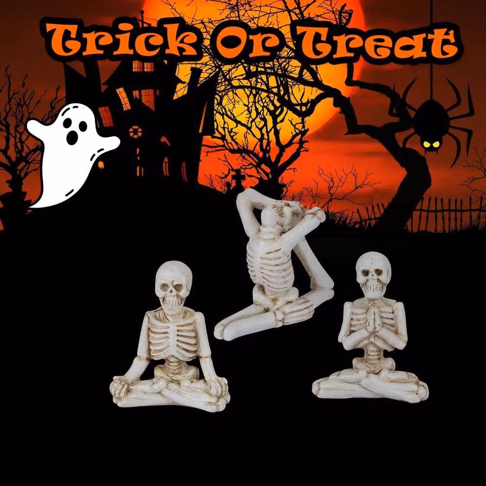 VFM e-Store Halloween Skeleton Tabletop Decorations, 3 Pack, White – 3