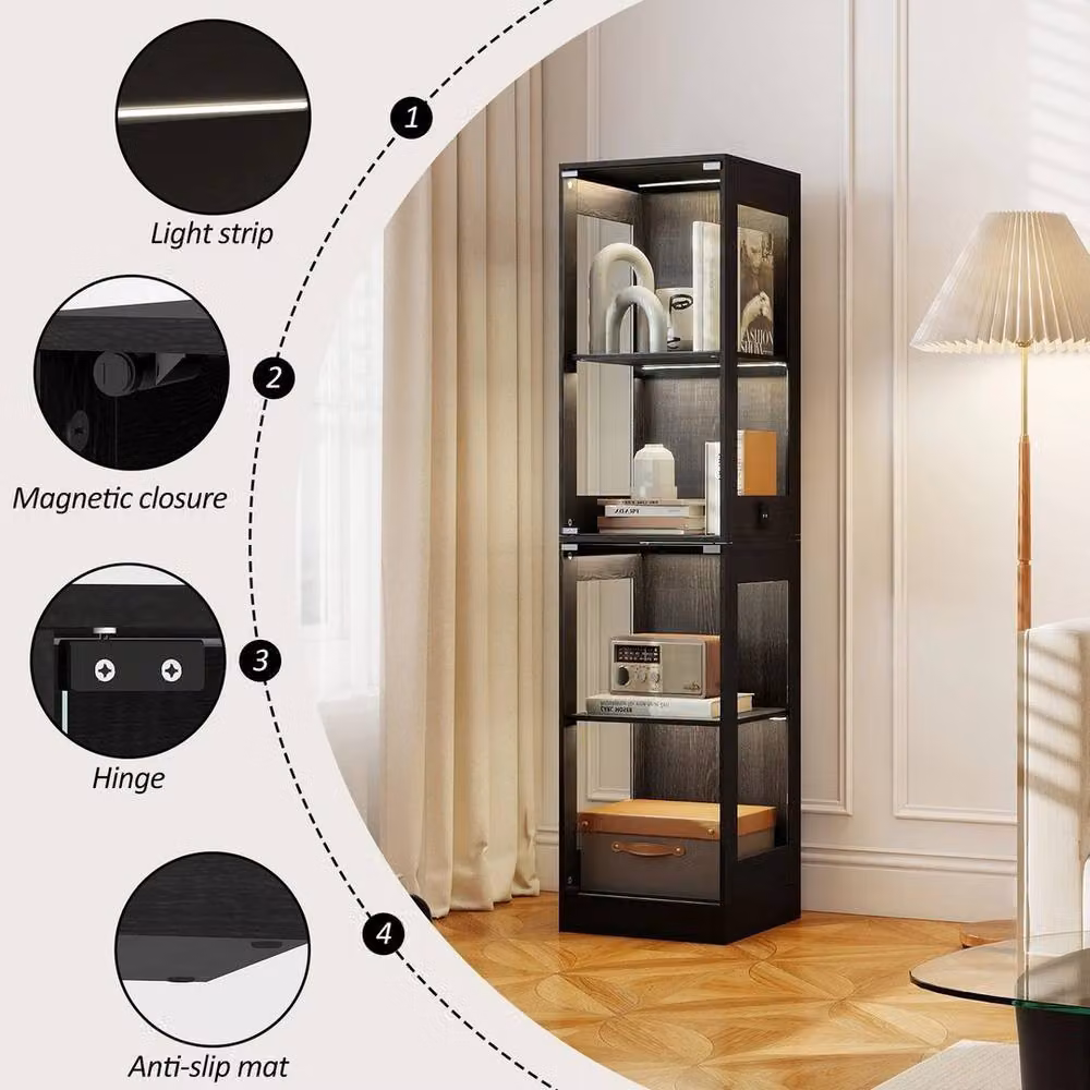 EONLION Tall Black Display Cabinet with Glass Doors and Integrated LED Lighting, Height: 100 cm – 3
