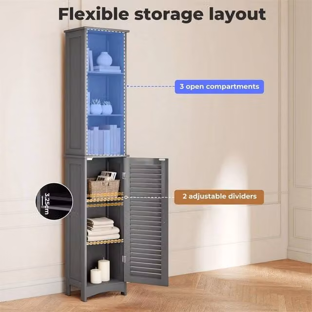 Havendro Tall Slim Bathroom Storage Cupboard Unit in Grey, W: 60 cm, H: 60 cm – 1