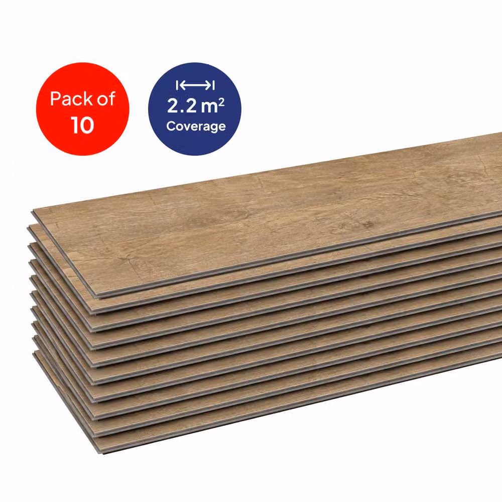 ENER-J Britwall Antique Country Oak SPC Luxury Vinyl Flooring, Brown Wood Look Click Lock Plank, 2.2 m2, Pack of 10, Thickness: 6 mm, Plank Size: 1220 x 181 mm – 2