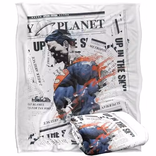 Warner Bros. Superman Newspaper Watercolor Super Soft Fleece Throw Blanket, Multicolour, W: 152 cm, D: 127 cm – 1