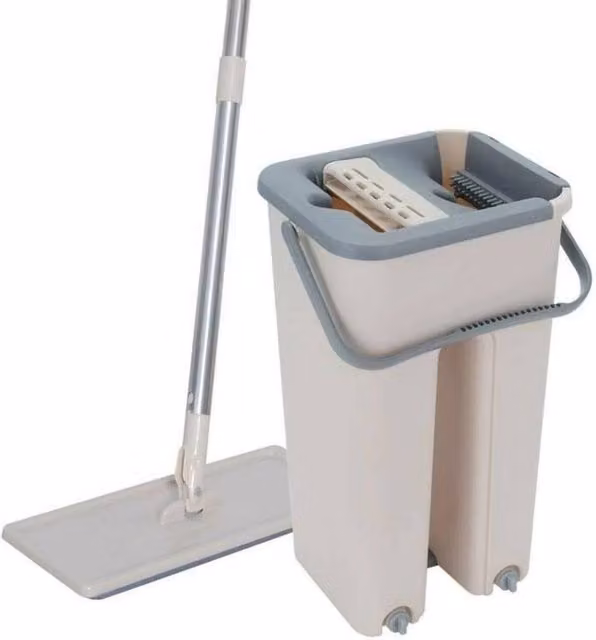 PAWNORA 7-Piece Microfibre Floor Tile Mop and Refillable Pads Set in Beige
