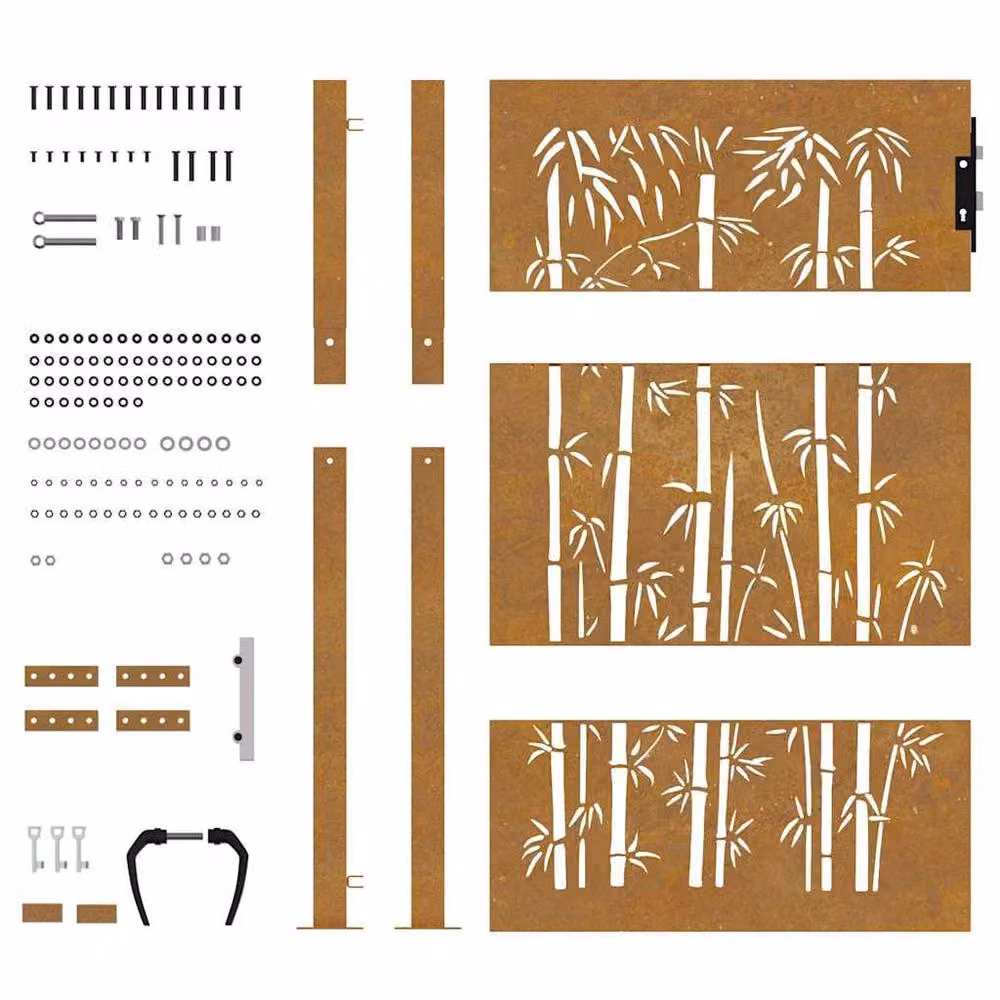 Berkfield Home Garden Gate in Brown Corten Steel with Bamboo Design, W: 105 cm, H: 130 cm – 6