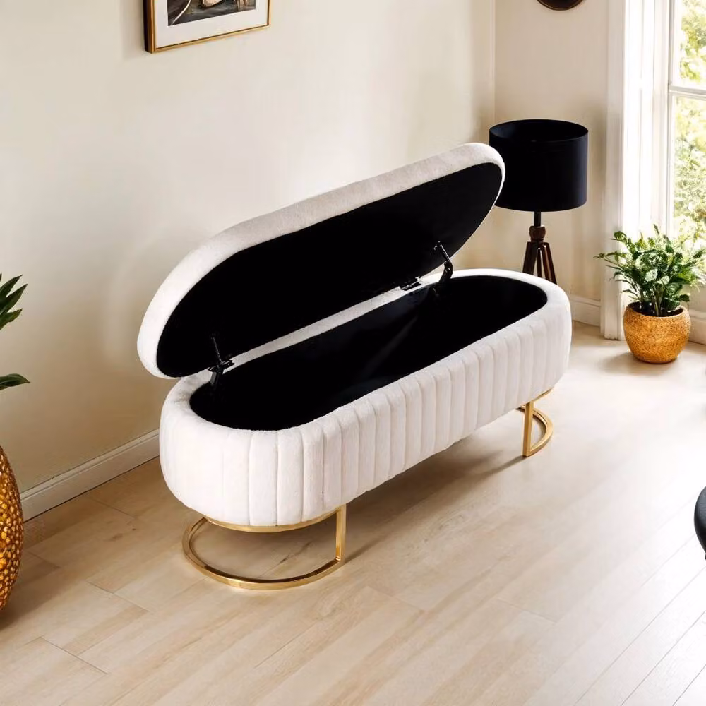KORVIXA White Fabric Storage Ottoman Bench Footstool – 2