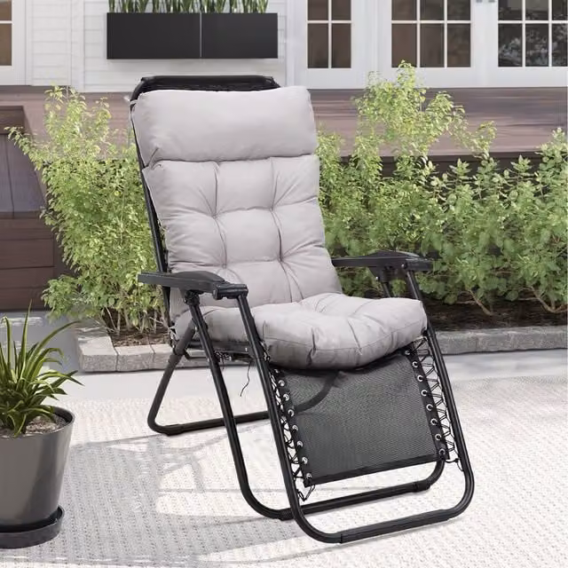 Lifeideas Waterproof Outdoor Seat Cushion with Non-Slip Base and Tie Cords, Grey