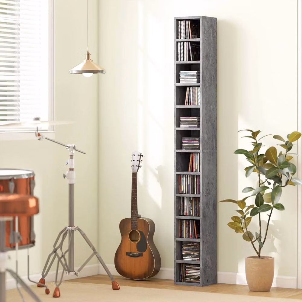 Wyld Haus Loli Tall Narrow Media Storage Tower in Cement Grey, H 175 x W 21 x D 20 cm – 3