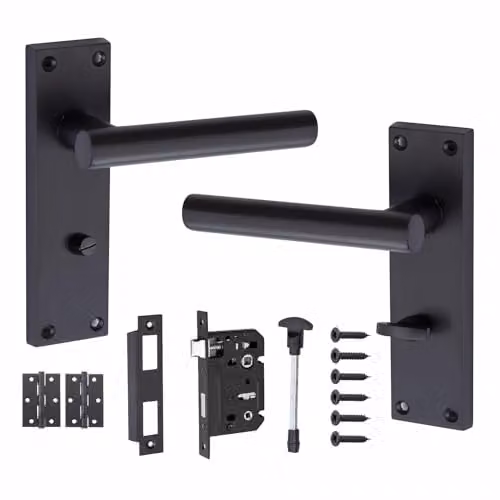 Golden Grace Victorian T-Bar Door Handle and Lock Pack in Matt Black