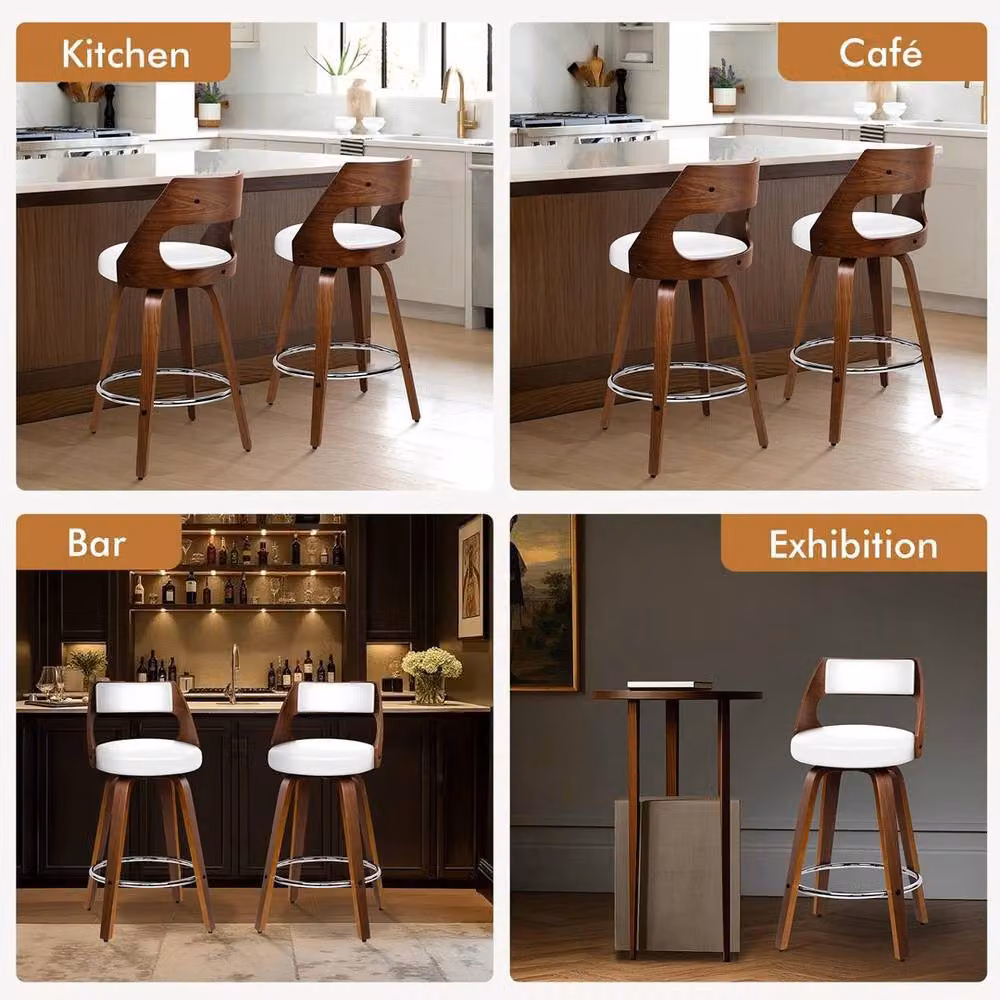FORGEVIO Set of 2 Modern Brown Wooden Swivel Bar Stools with Footrest – 3