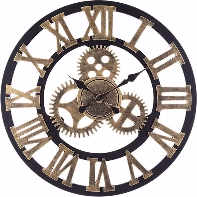 Livingandhome Industrial Large Round Silent Analog Wall Clock in Gold and Black