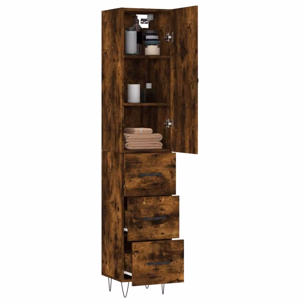 Berkfield Home Modern Smoked Oak Highboard in Brown, W/D/H: 34.0 x 34.5 x 180 cm – 3