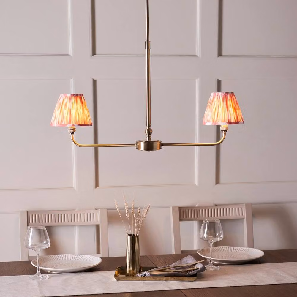 Netlighting Lille Brass Plate Pendant Light with Pink Fabric Ikat Shade, Diameter: 16 cm – 2