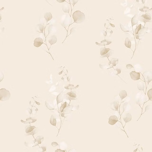 I Love Wallpaper Trailing Eucalyptus Botanical Wallpaper in Sandstone, Beige and Yellow