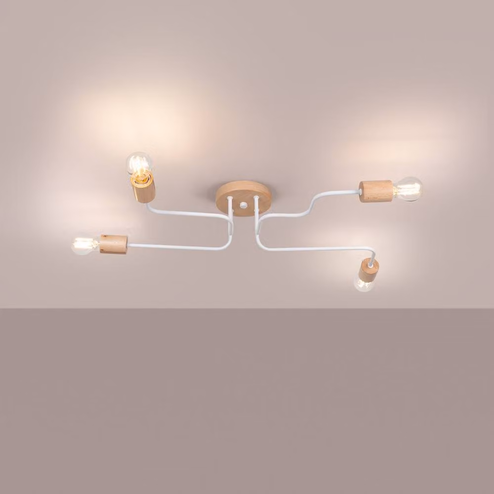 Sollux Lighting Timbo Scandinavian Suspended Chandelier in White and Wood, W/D/H: 16.5 x 75 x 58 cm – 2