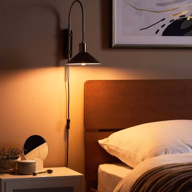 Wyld and Coco Industrial Metal Cone Wall Lamp in Black and Silver