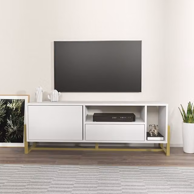 Decorotika Utopia Modern TV Unit and TV Stand in White and Gold