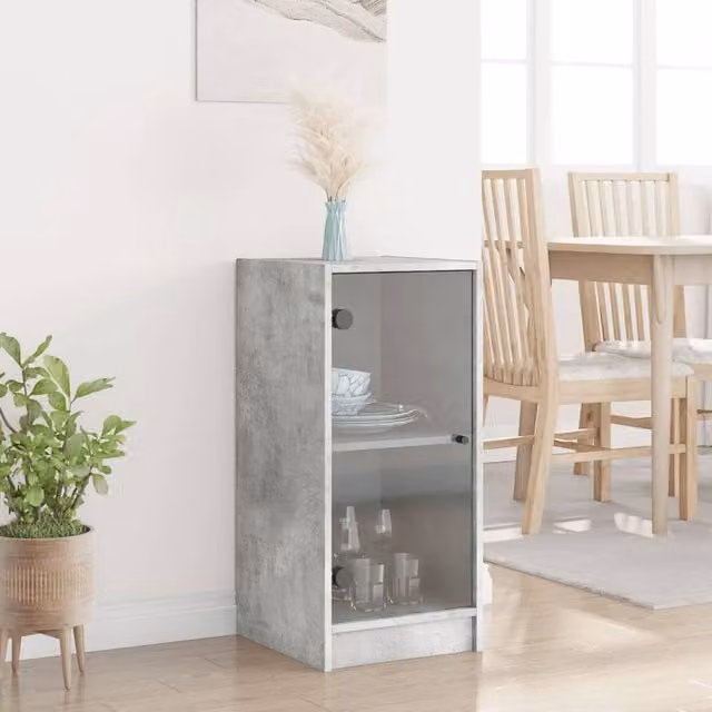 Berkfield Home Side Cabinet with Glass Doors, Grey, W/D/H: 35 x 37 x 75.5 cm – 1
