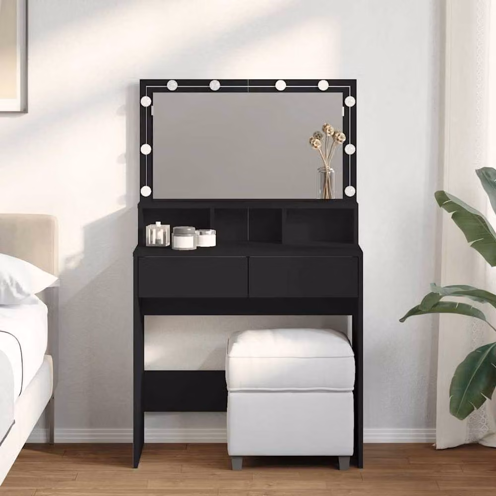 Berkfield Home Modern Black Dressing Table with Hollywood LED Mirror W/D/H: 80 x 41 x 134.5 cm – 2