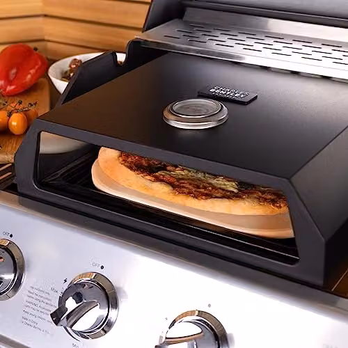 Charles Bentley Black Enamelled Steel BBQ Pizza Box with Thermometer, H 12.1 x W 36.3 x L 41.5 cm – 2
