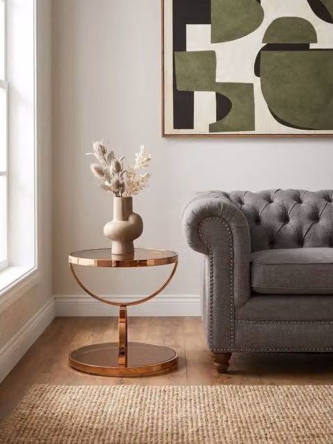 Interiors by Premier Modern Round Gold Glass and Metal Side Table – 2