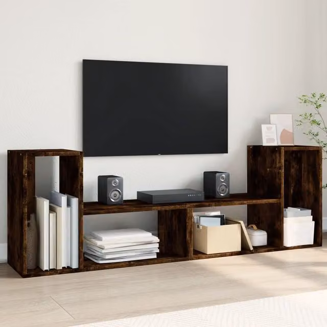 Berkfield Home Set of 2 Smoked Oak TV Cabinets in Brown, W/D/H: 75 x 30 x 50 cm – 1