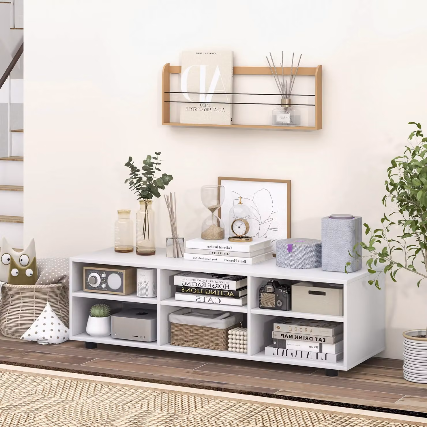 Costway Modern White Wooden TV Stand with 6 Storage Compartments for TVs up to 55 Inches – 2