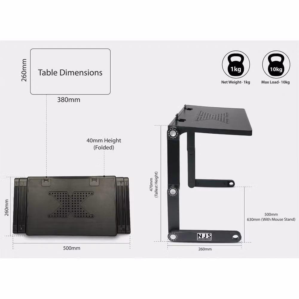 EONLION Adjustable Laptop and Tablet Stand with Mouse Holder, Black – 2