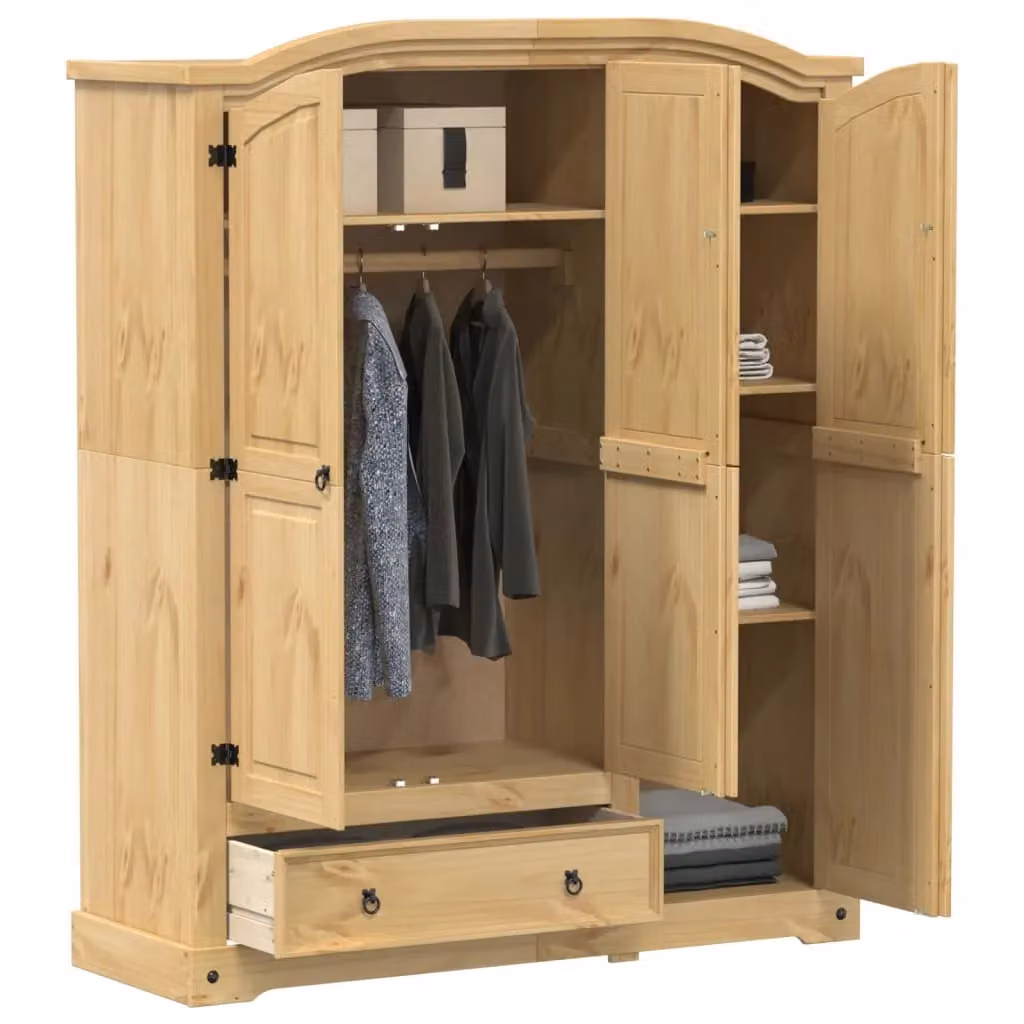 Berkfield Home Corona Wardrobe in Brown Solid Pine, W/D/H: 151.5 x 52 x 186 cm – 2