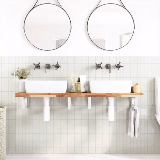 Berkfield Home Elegant Wall Mounted Basin Shelf in Brown Acacia Wood and Steel