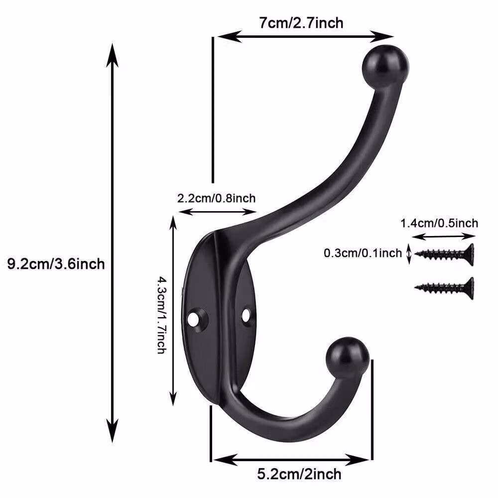 NESTLUNE 10-Piece Metal Double Hat and Coat Hooks in Black, Wall Mounted – 2