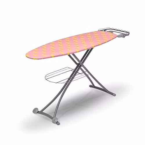 Swan x Lynsey TV Queen of Clean Large Ironing Board with Adjustable Height and Heat Reflective Smooth Glide Cover, Pink and Grey, W: 137 cm, D: 46 cm – 1