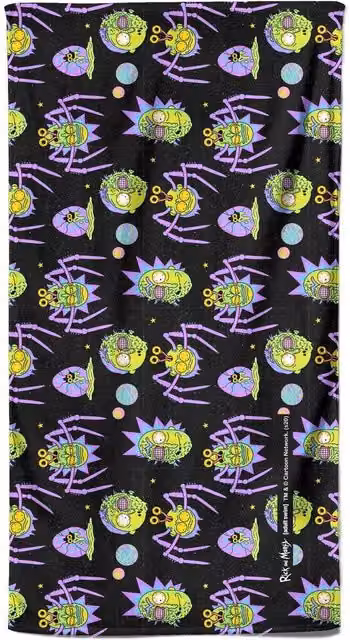 Rick & Morty Brain Head & Spiders Graphic Cotton Beach Towel, Multicolour, W: 140 cm, H: 70 cm, D: 70 cm – 1