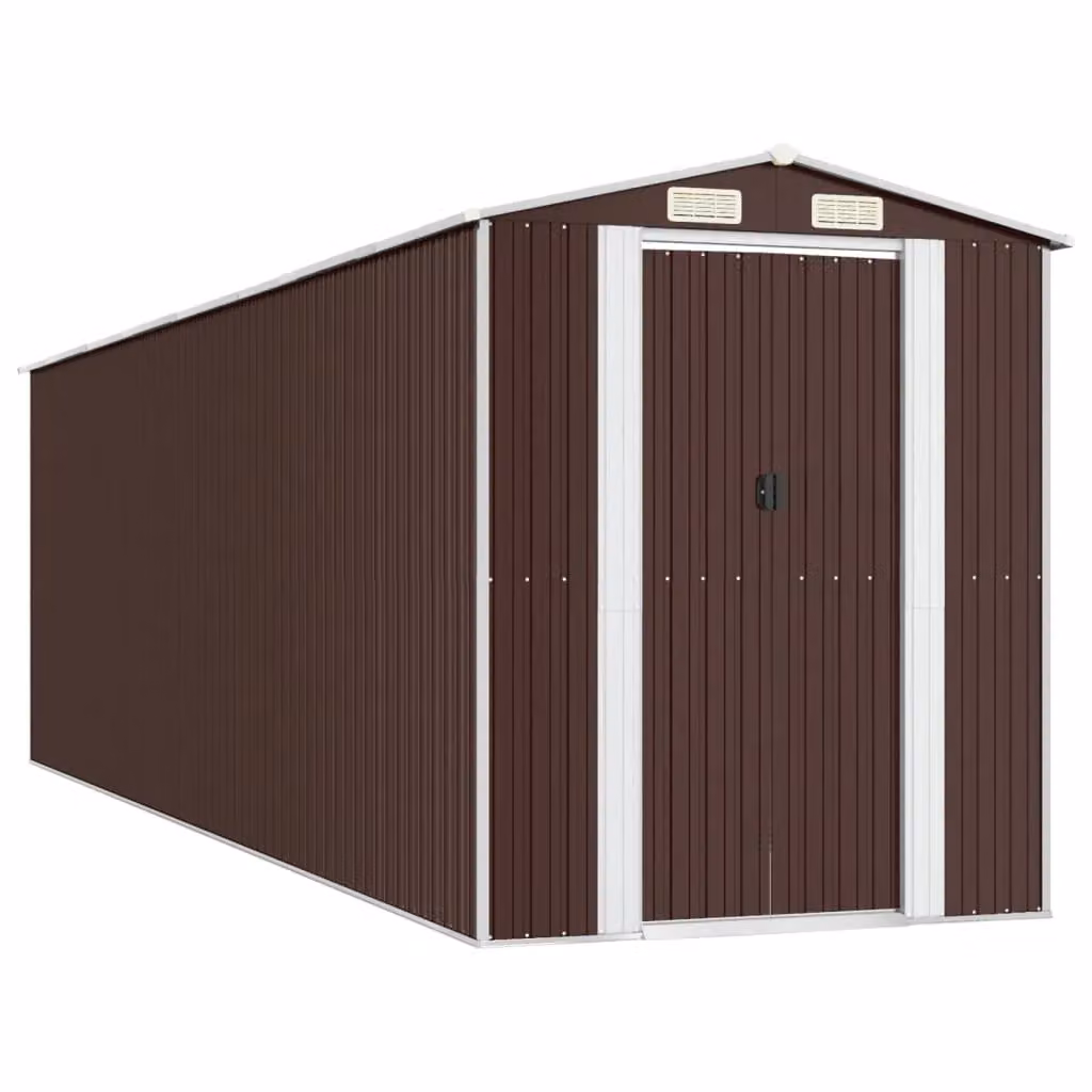Berkfield Home Dark Brown Galvanised Steel Garden Shed with Sliding Gable Doors W/D/H: 192 x 689 x 223 cm – 2