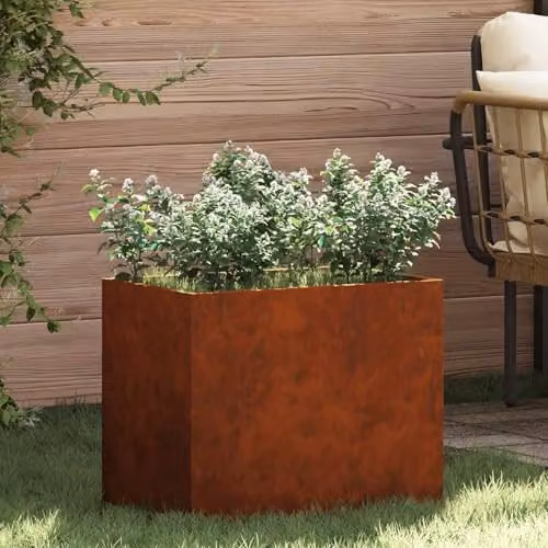 vidaXL Weathering Steel Garden Planter, Brown, W: 50 cm, D: 32 cm, H: 40 cm – 2