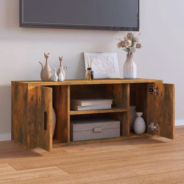 Berkfield Home Smoked Oak TV Cabinet in Brown, W/D/H: 100 x 35 x 40 cm