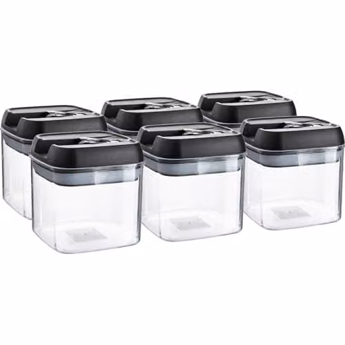 Argon Tableware Food Storage Containers with Airtight Clip Lids, 500ml, Black with White Lids, Set of 6, Plastic Stackable and Leakproof Kitchen Organisers – 1