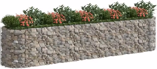 Berkfield Home Durable Galvanised Steel Gabion Raised Bed in Silver, W: 500 cm, D: 100 cm, H: 100 cm