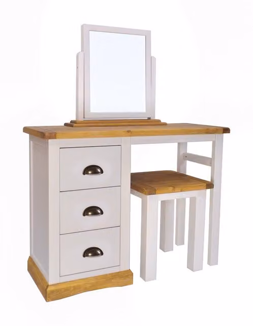 Cabinet Bits Bomporto 3 Drawer Dressing Table Set in Light Grey with Brass Cup Handles