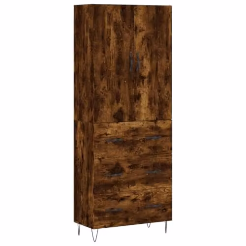 vidaXL Modern Highboard Storage Cabinet in Smoked Oak, W/D/H: 90.0 x 69.5 x 52.2 cm