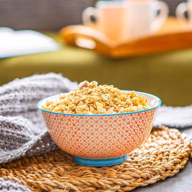 Nicola Spring Hand-Printed Geometric Ceramic Cereal Bowls, Orange and White, Pack of 6, Diameter: 15.2 cm
