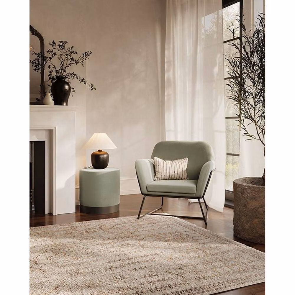 Lemon Pavilion Furniture Charles Armchair in Sage Green Velvet with Black Matte Metal Frame, W75.5 x D66 x H76.5 cm – 4