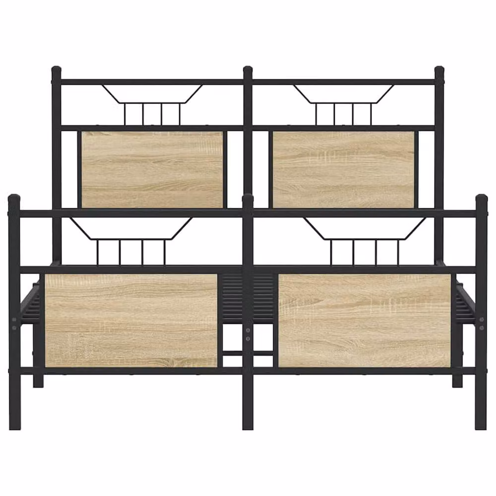 Berkfield Home Sonoma Oak and Metal Industrial Bed Frame in Natural and Black, W/D/H: 120 x 190 cm – 3