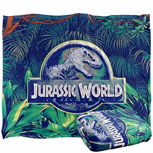 LOGOVISION Jurassic World Jungle Logo Super Soft Fleece Throw Blanket, Multicolour, W: 152 cm, D: 127 cm – 1