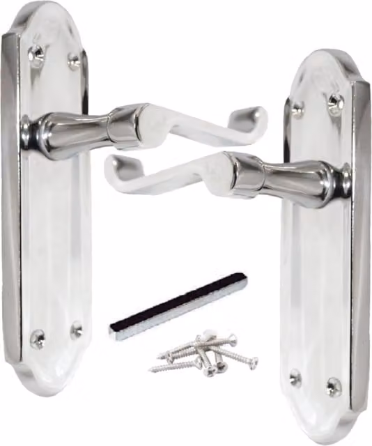 Ashford Door Handle Latch Scroll Lever in Chrome with Long Backplate Set