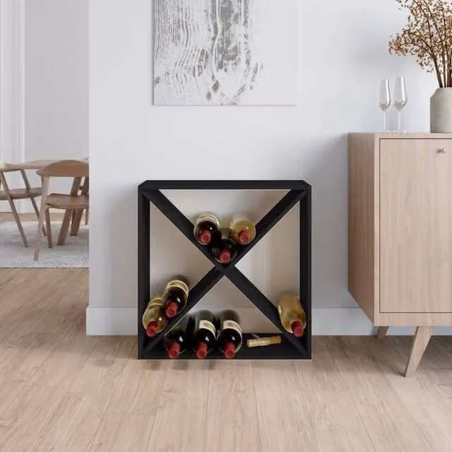 Berkfield Home Beautiful Wine Cabinet in Black Solid Pine, W/D/H: 62 x 25 x 62 cm