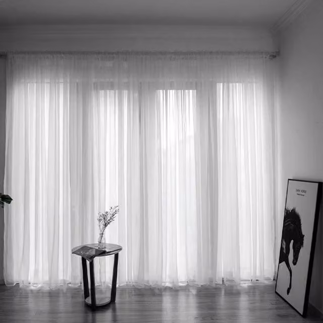 Livingandhome Set of 2 White Sheer Voile Window Curtain Panels, W: 100 cm, H: 200 cm