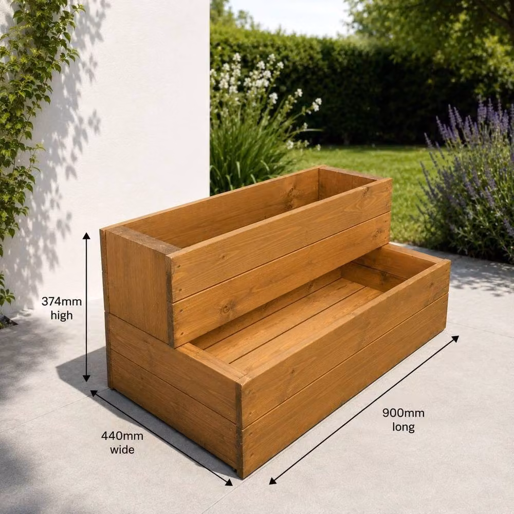 EONLION 2 Tier Rustic Brown Wooden Raised Garden Bed for Flowers, Herbs and Vegetables – 2
