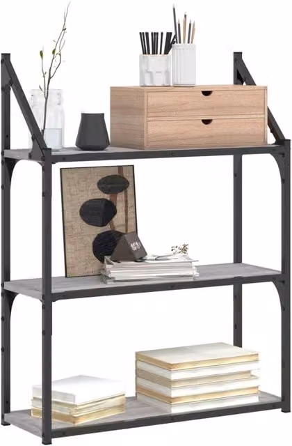 Berkfield Home 3-Tier Wall Mounted Industrial Shelf, Grey, W/D/H: 60 x 21 x 78.5 cm