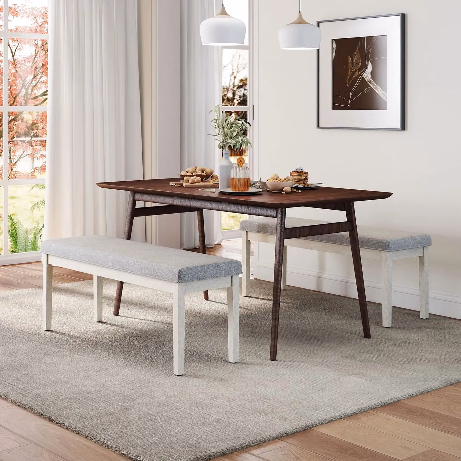 Gymax Modern Upholstered Linen Dining and Shoe Bench in Grey – 5