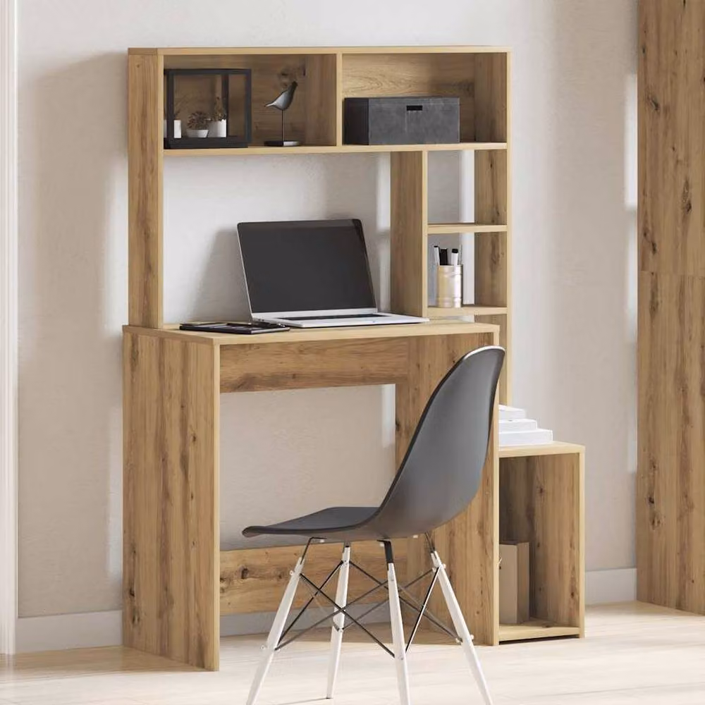 Berkfield Home Computer Desk with Shelves in Artisan Oak Brown, W/D/H: 100 x 45 x 140 cm – 3